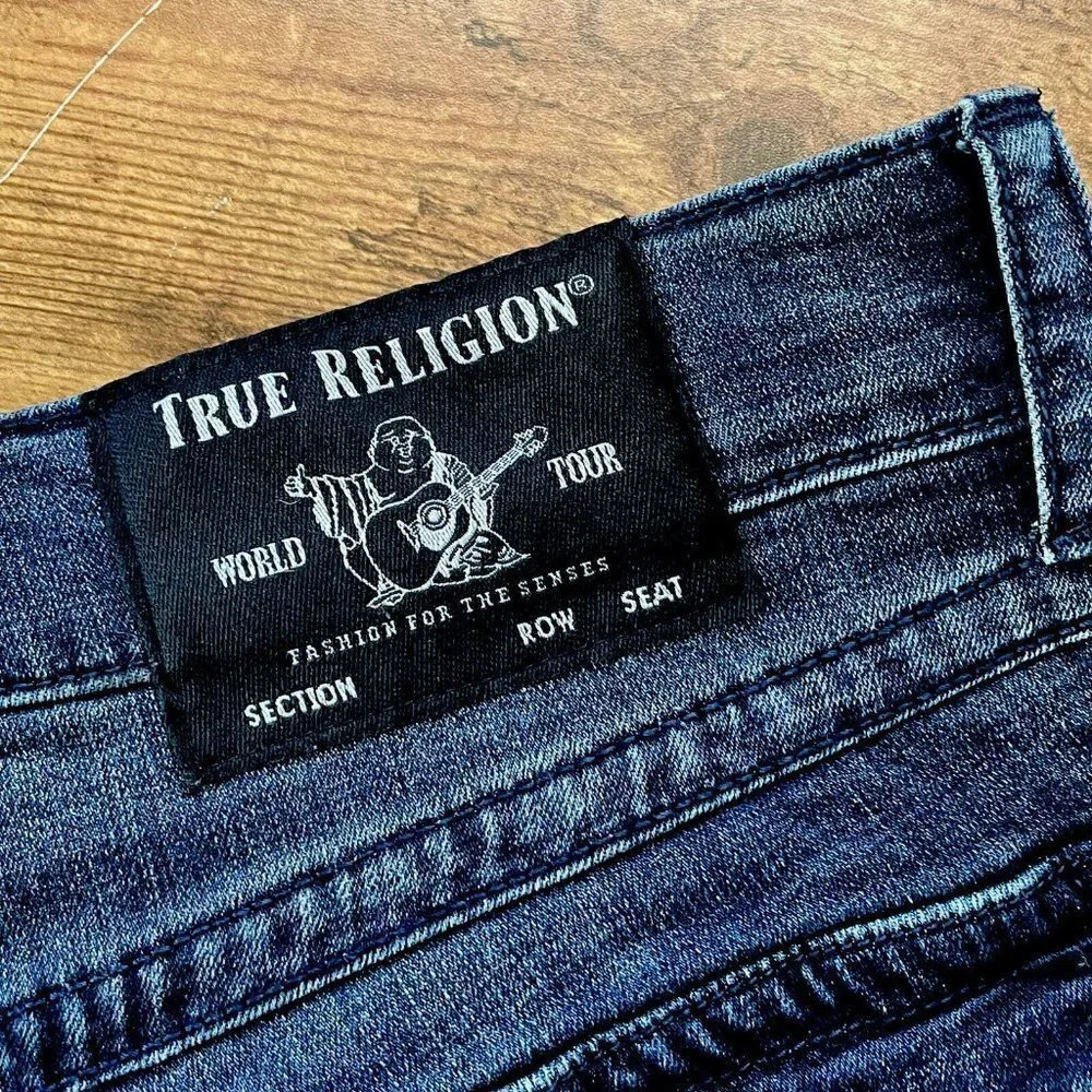 True Religion Mens Black Ricky Relaxed Fit Straight Leg Jeans Sz 32 Flap Pocket